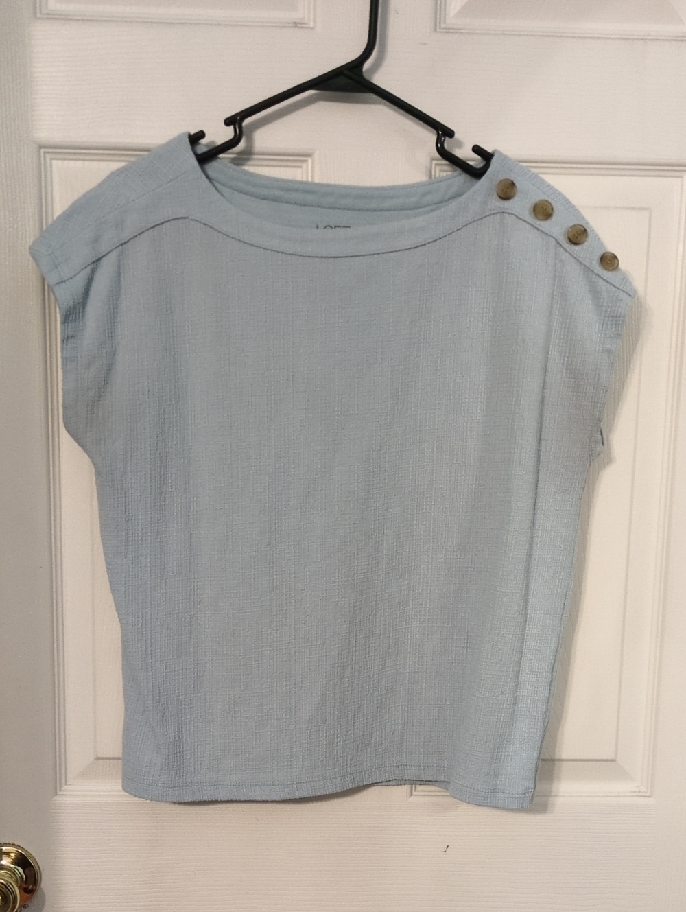 LOFT Pale Blue Short Sleeve Button-Shoulder Top